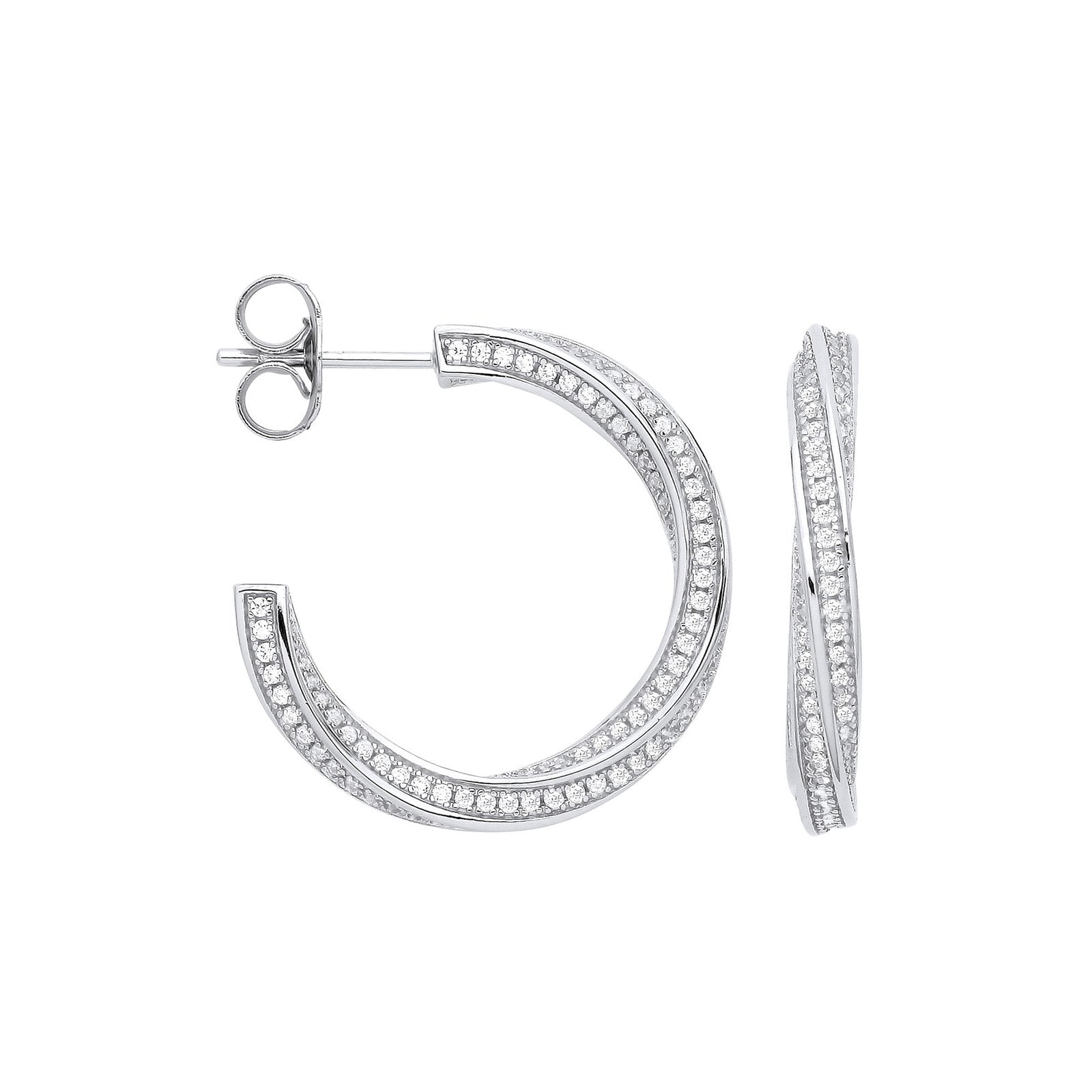 Silver Cubic Zirconia Twist Hoop Earrings - Fine Ring - Certified Authentic - Swiss Made – Luxury Jewellery by Imperia